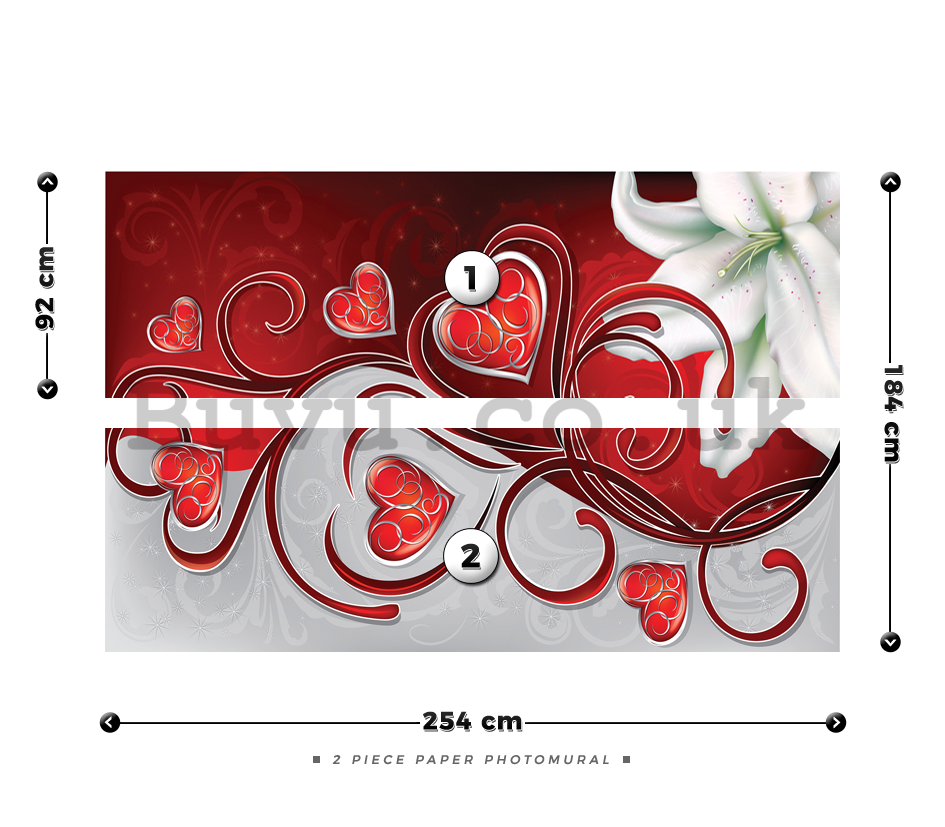 Wall Mural: Little hearts and lily (1) - 184x254 cm