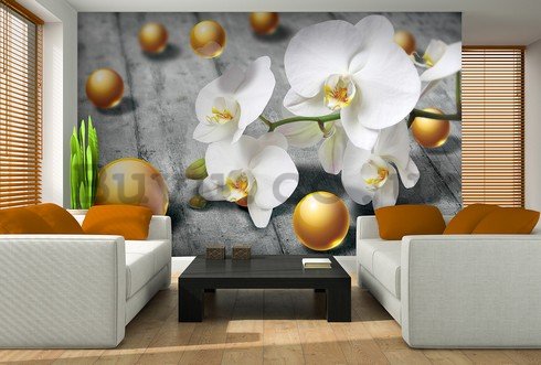 Wall Mural: Orchid and yellow marbles - 184x254 cm
