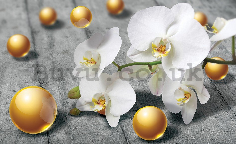 Wall Mural: Orchid and yellow marbles - 254x368 cm