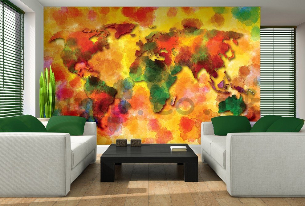 Wall Mural: Colourful map of the world - 254x368 cm
