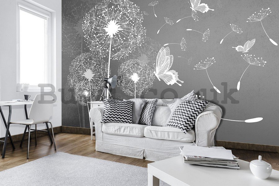 Vlies wall mural : Dandelions and butterflies - 184x254 cm