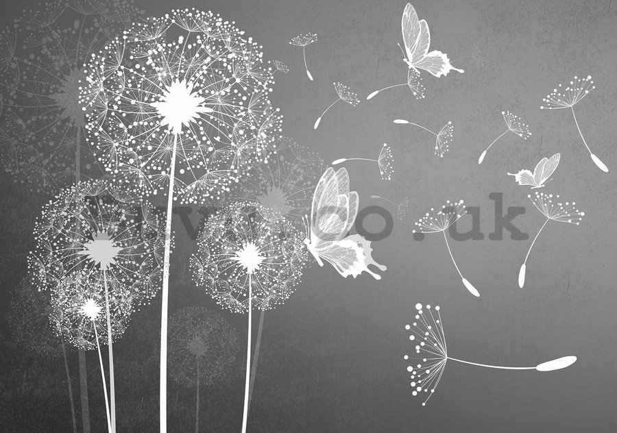 Wall mural vlies: Dandelions and butterflies - 254x368 cm