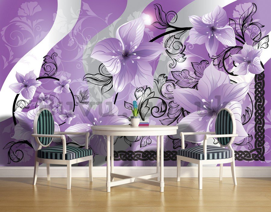 Wall mural vlies: Violet flowers - 254x368 cm