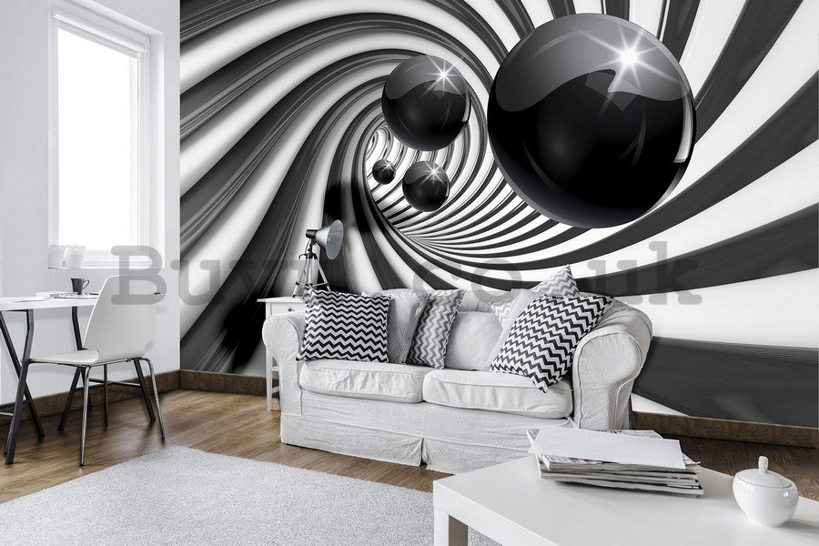 Vlies wall mural : Black marbles and spiral - 184x254 cm