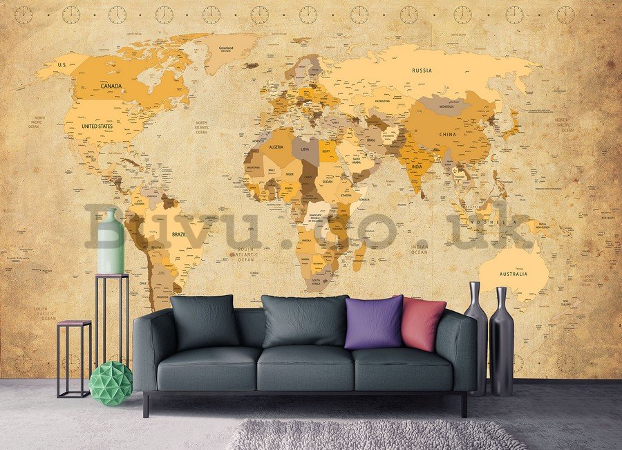 Vlies wall mural : Map of the world (Vintage) - 184x254 cm
