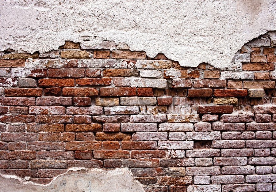 Wall Mural: Tattered Old Brick Wall - 184x254 cm