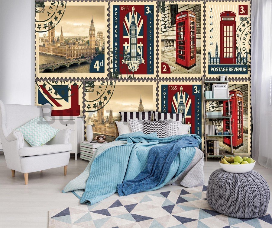 Wall Mural: Postage Stamps United Kingdom - 184x254 cm