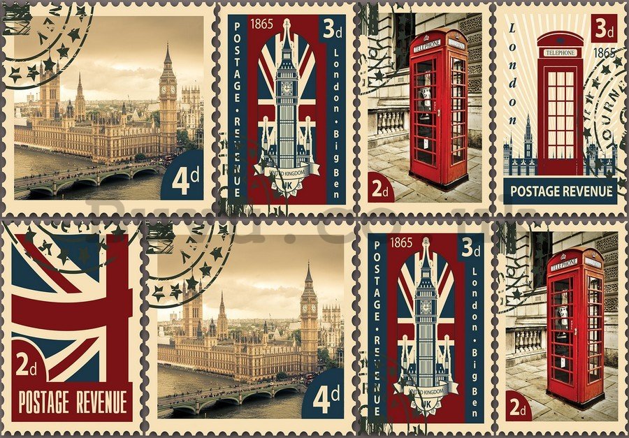 Wall Mural: Postage Stamps United Kingdom - 184x254 cm