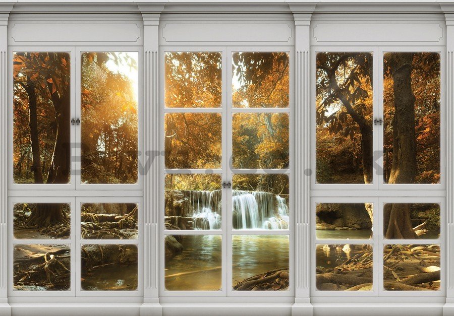 Wall Mural: Autumn waterfall (window view) - 184x254 cm