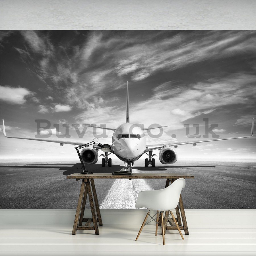 Wall Mural: Airplane (black and white) - 184x254 cm