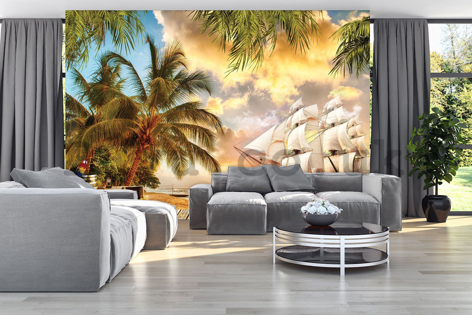 Wall Mural: Sailboat in paradise - 184x254 cm