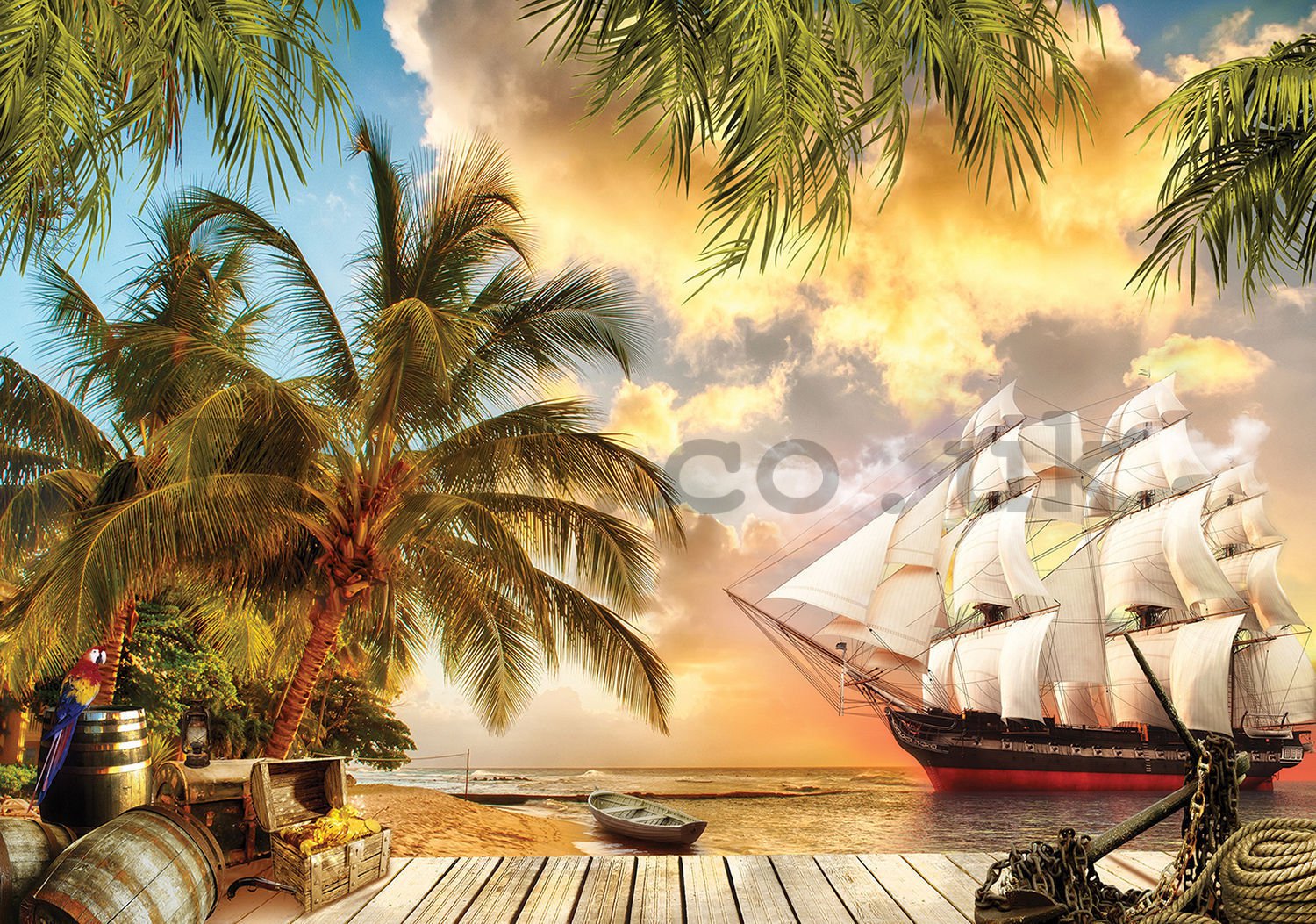 Wall Mural: Sailboat in paradise - 254x368 cm