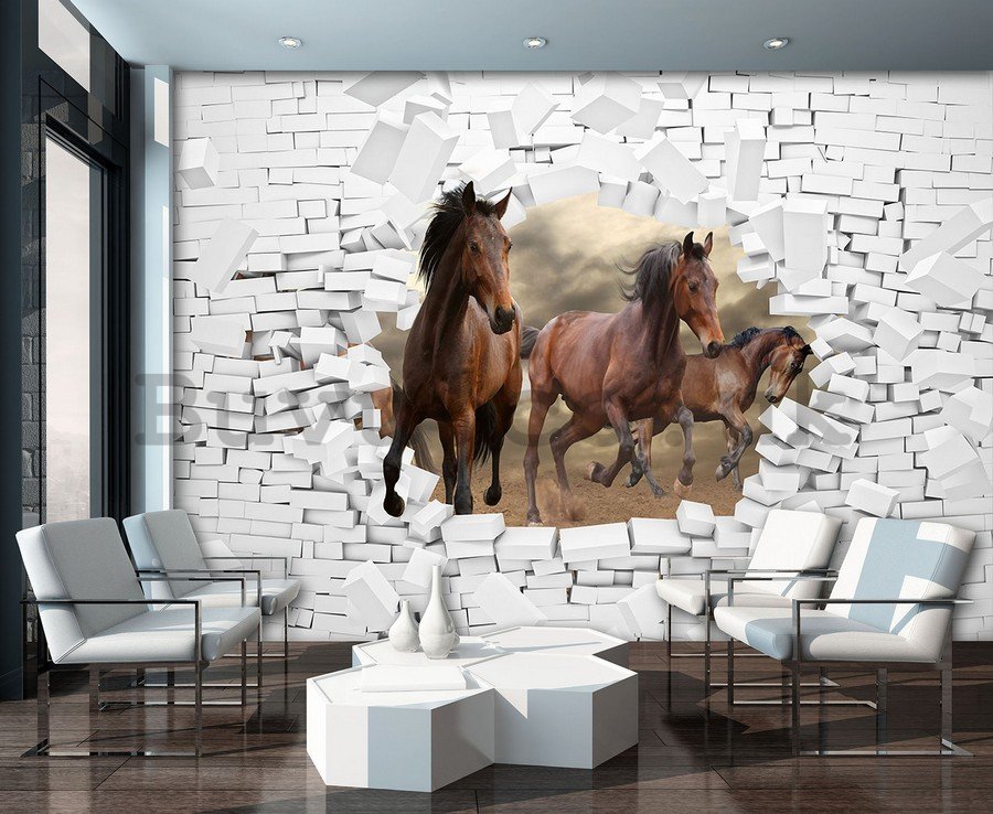 Wall mural vlies: Horses in the wall - 184x254 cm