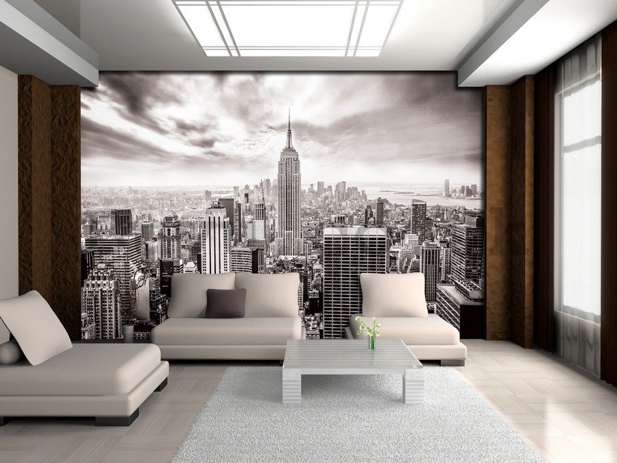 Wall mural vlies: View on New York (black and white) - 184x254 cm