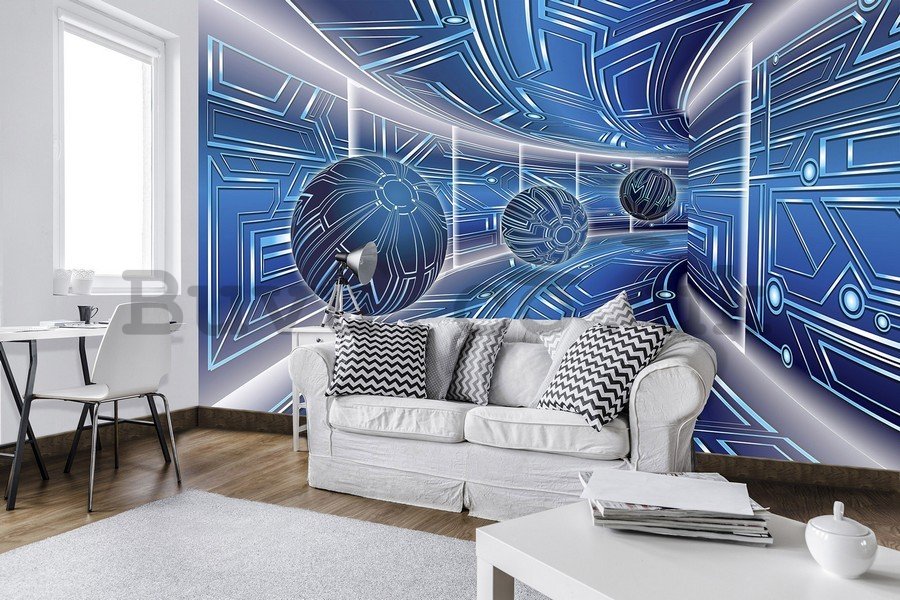 Wall mural vlies: 3D Sci-fi tunnel (blue) - 184x254 cm