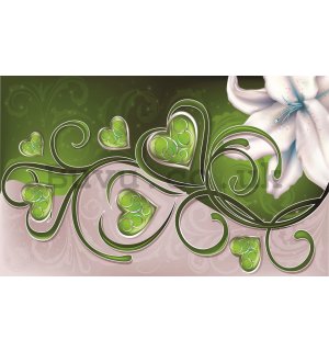 Wall Mural: Little hearts and Lilies (green) - 254x368 cm
