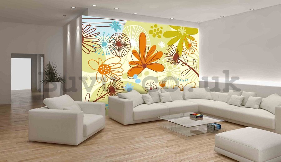 Wall mural vlies:  Painted flowers - 254x368 cm
