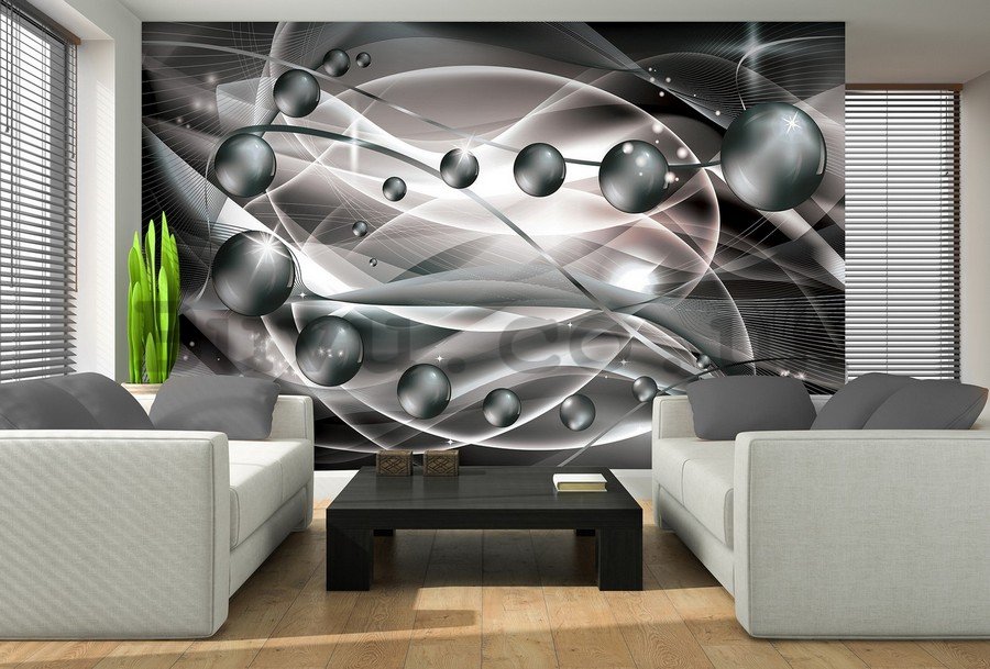 Wall mural vlies: Glossy abstract (grey) - 184x254 cm