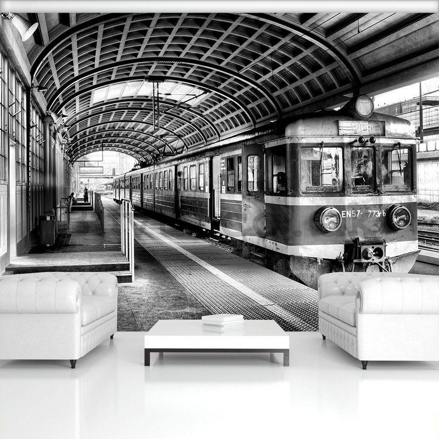 Wall mural vlies: Old subway (black and white) - 184x254 cm