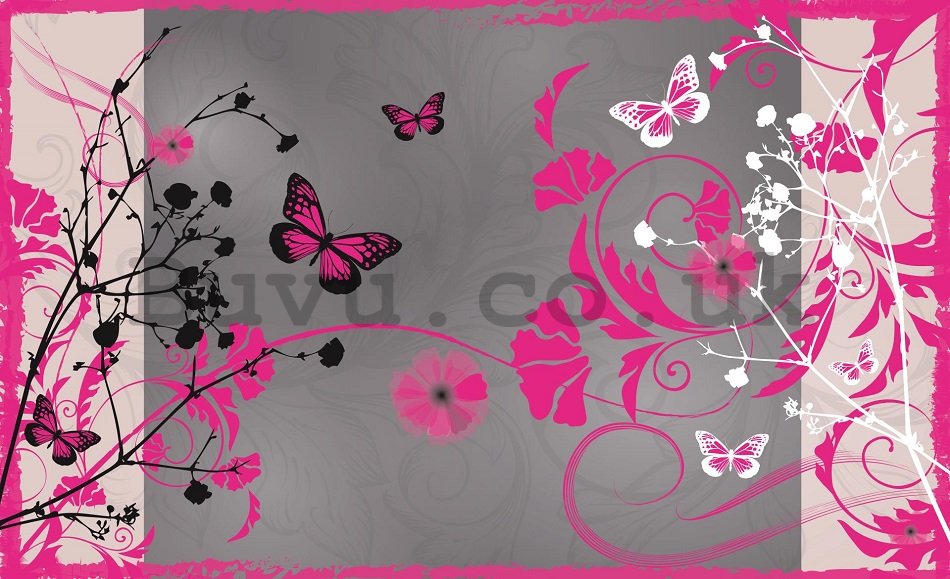 Wall Mural: Abstract flowers and butterflies - 254x368 cm