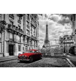 Wall mural vlies: Eiffel Tower and a Vintage Car - 184x254 cm