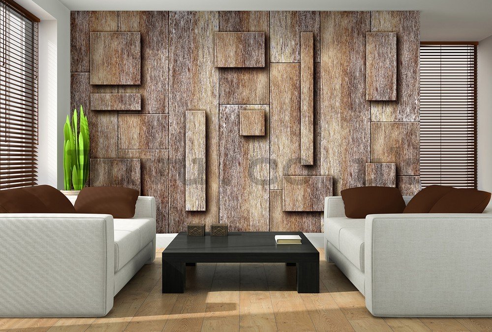 Wall mural vlies: Wooden rectangles - 184x254 cm