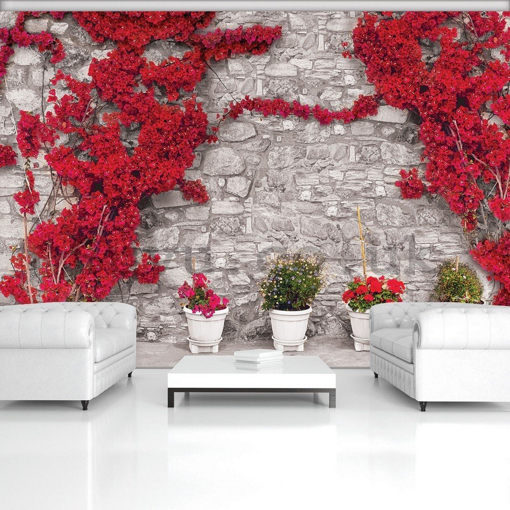 Wall mural vlies: Red floral wall - 184x254 cm