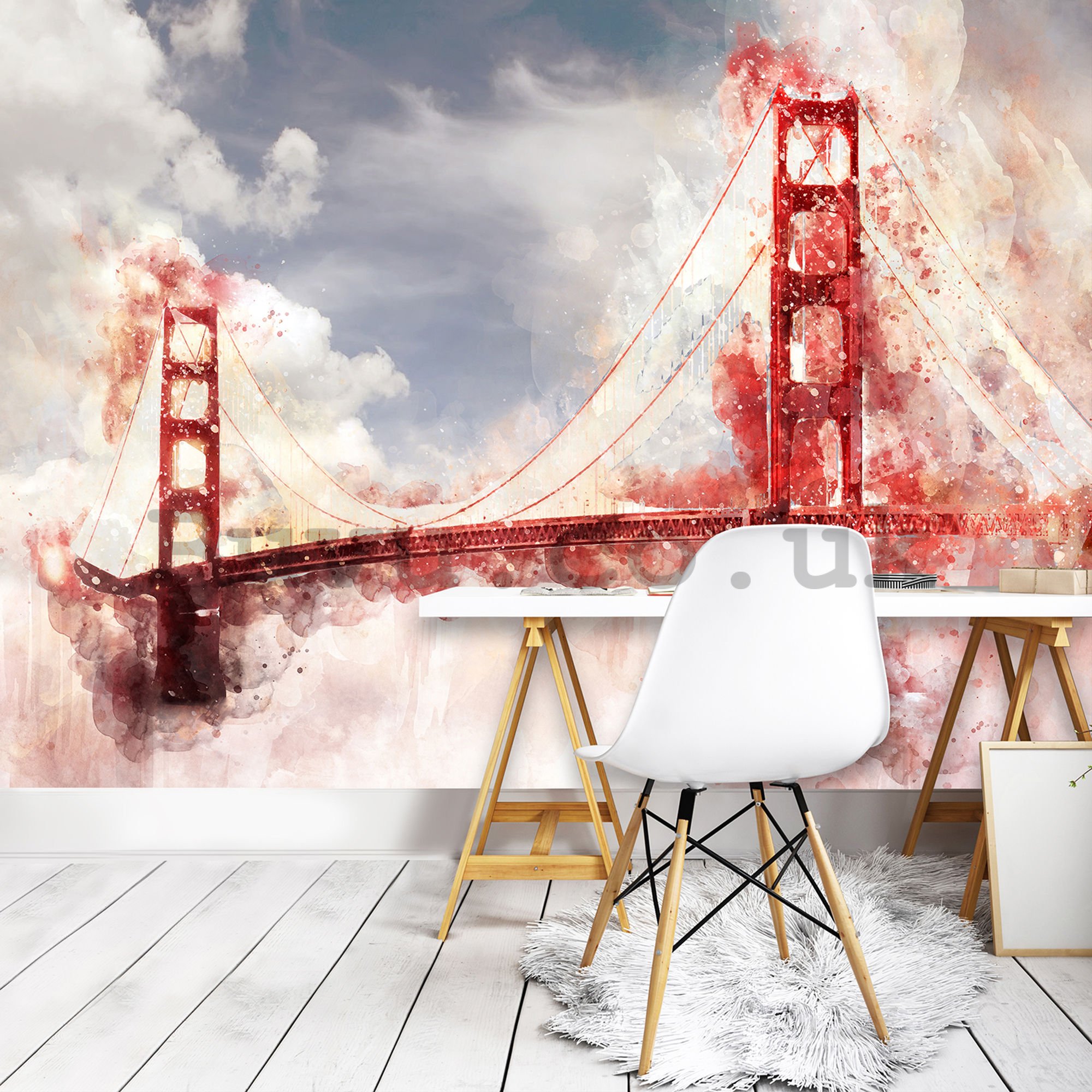 Wall mural vlies: Golden Gate Bridge (painted) - 184x254 cm
