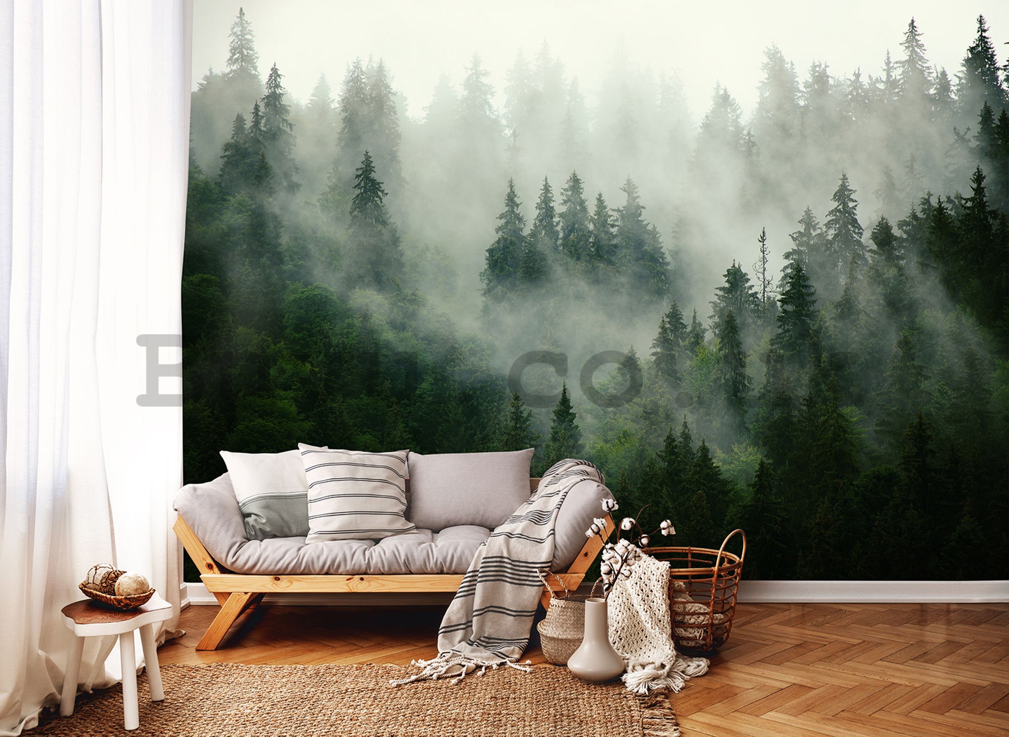 Wall mural vlies: Fog over the forest (1) - 254x368 cm