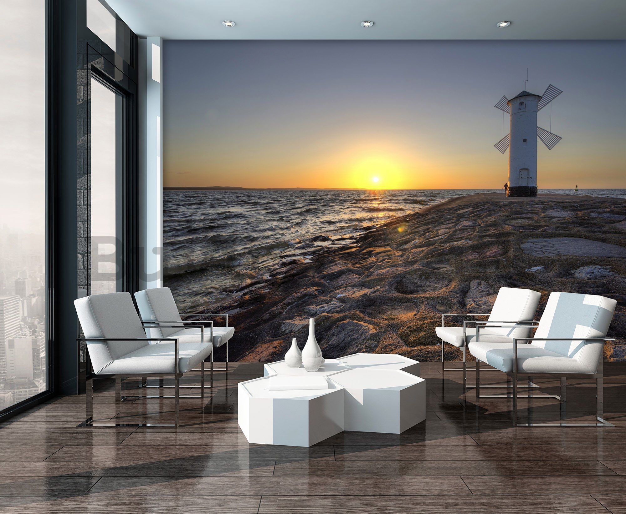 Wall Mural: Mill at the coast - 184x254 cm