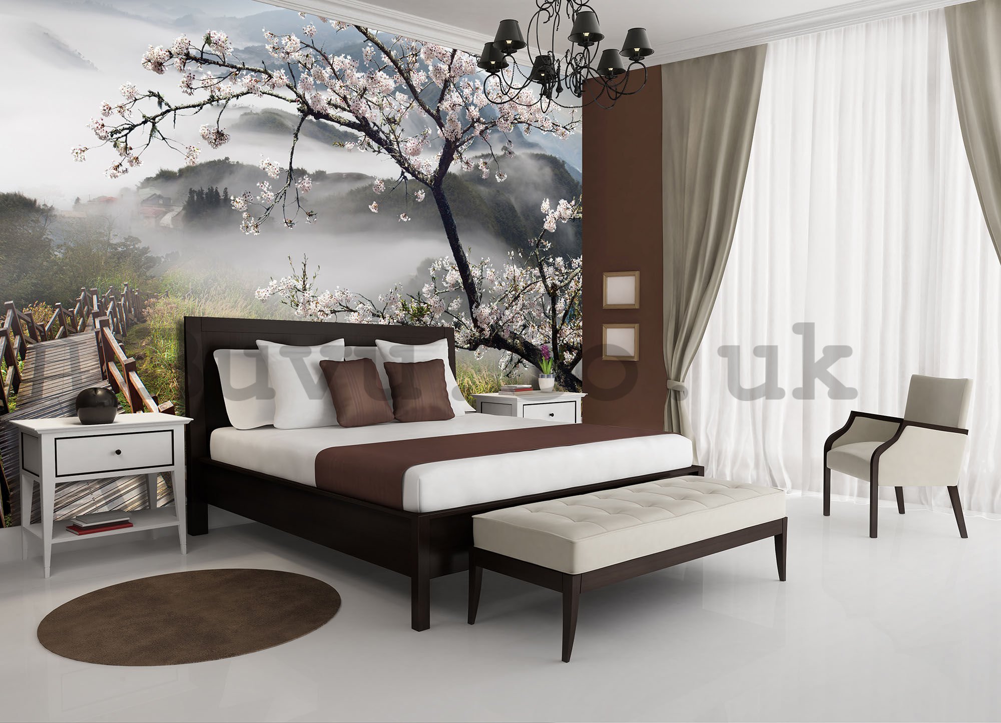 Wall mural vlies: Cherry tree above the stairs - 104x152,5 cm