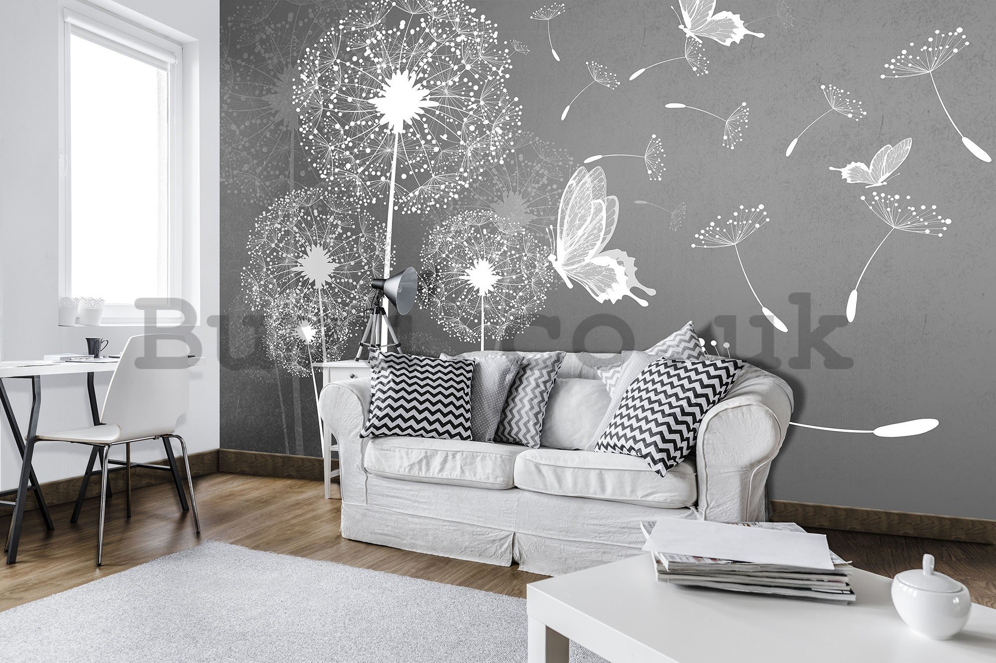 Wall mural vlies: Dandelions and butterflies - 416x254 cm