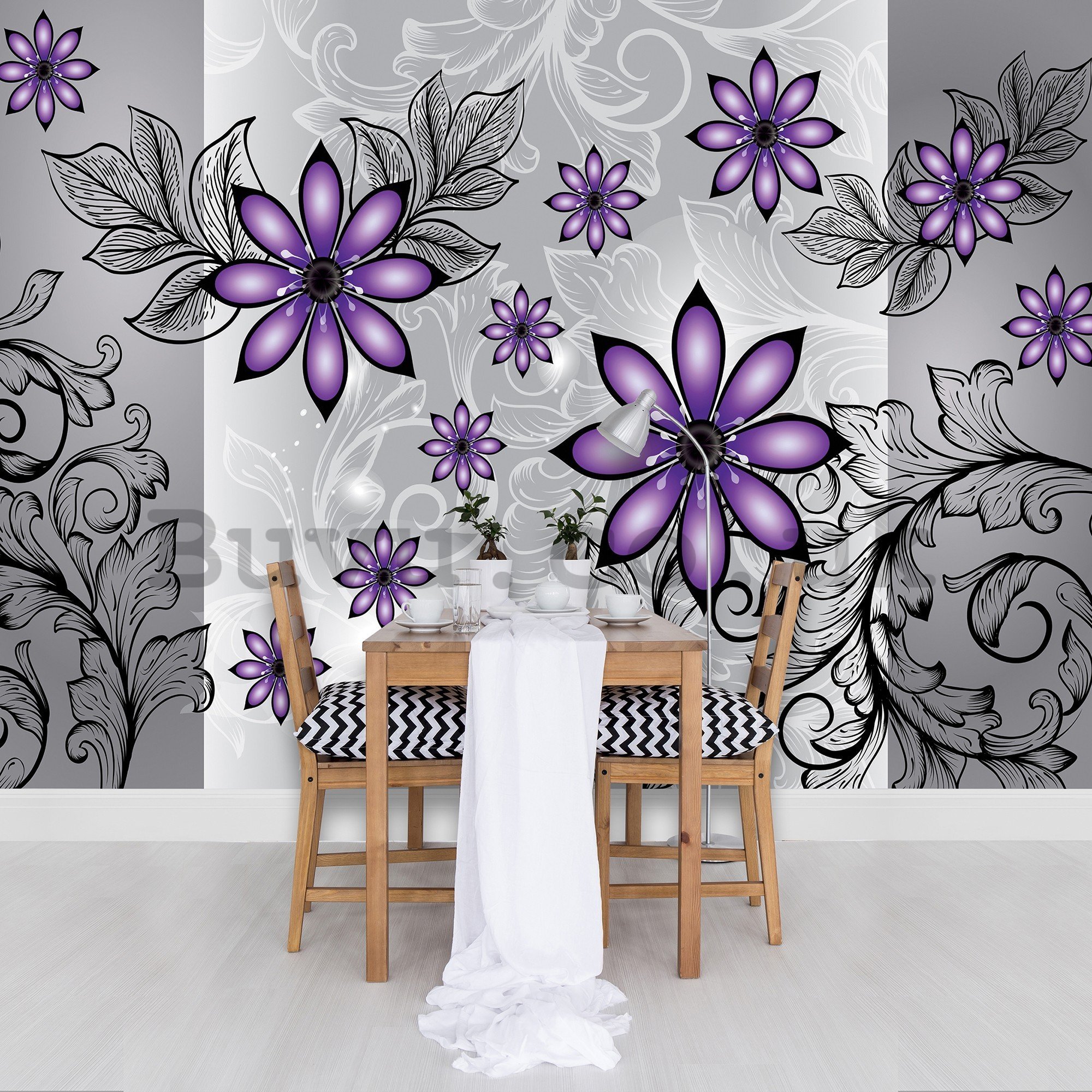 Wall mural vlies: Violet flowers (pattern) - 416x254 cm