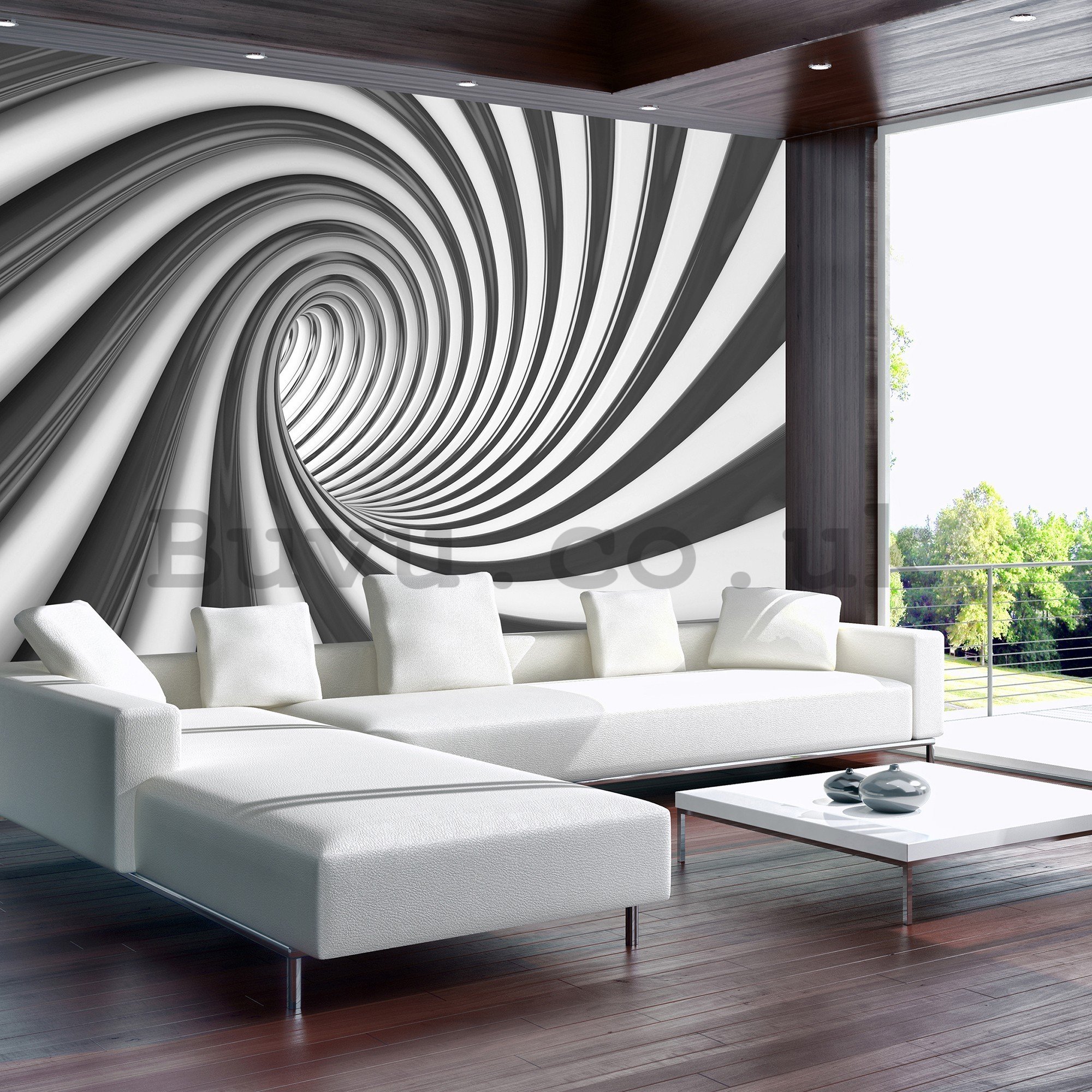 Wall mural vlies: Black spiral - 416x254 cm