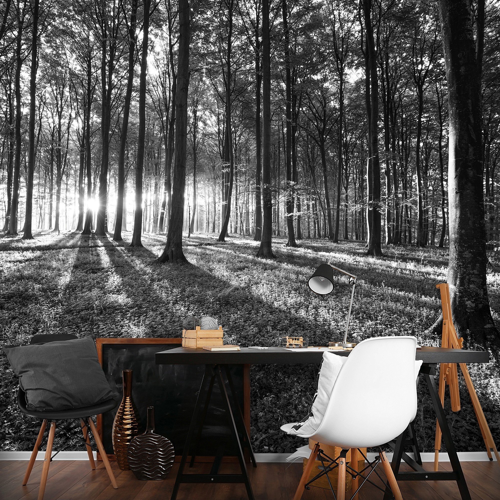 Wall mural vlies: Black and white forest (1) - 416x254 cm