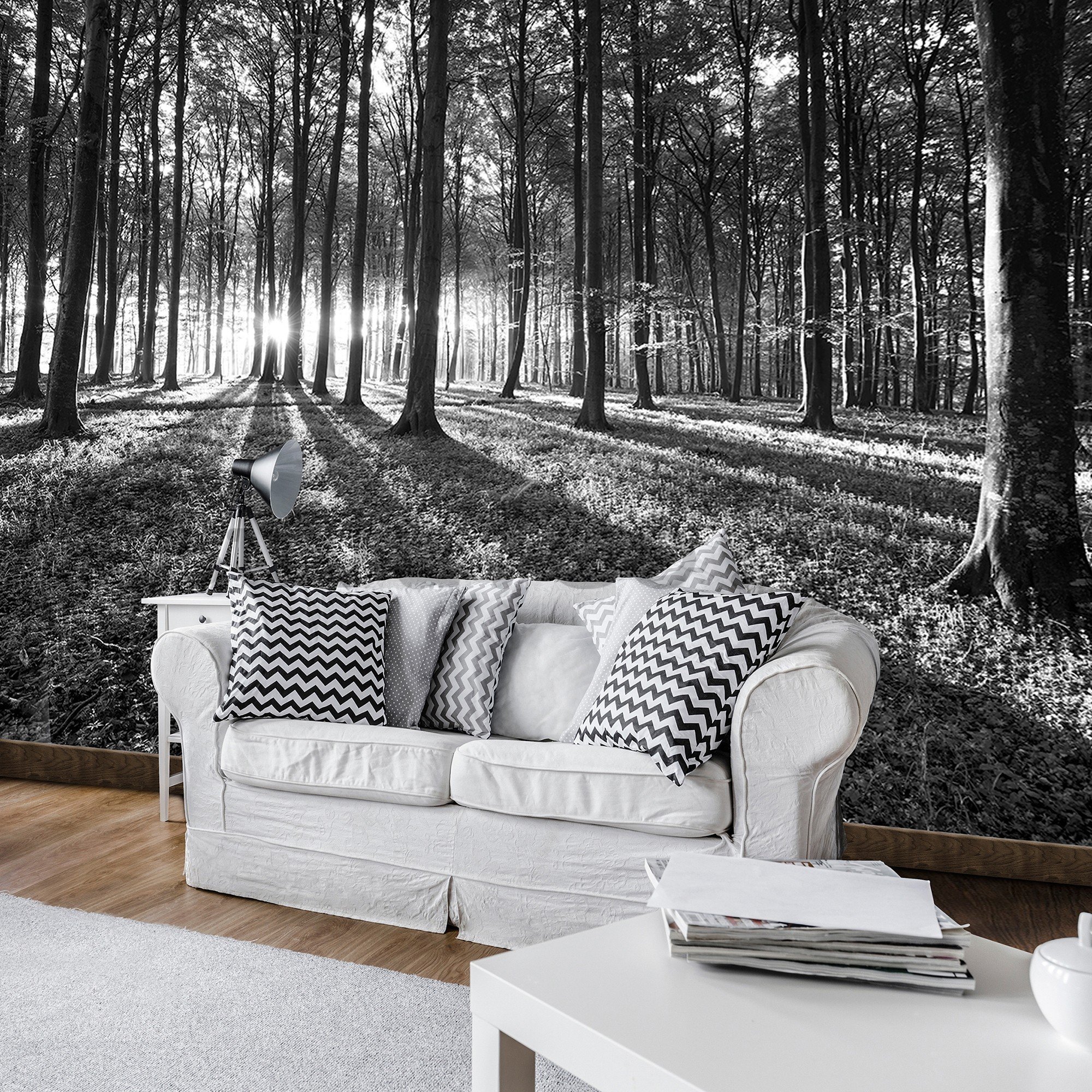 Wall mural vlies: Black and white forest (1) - 416x254 cm