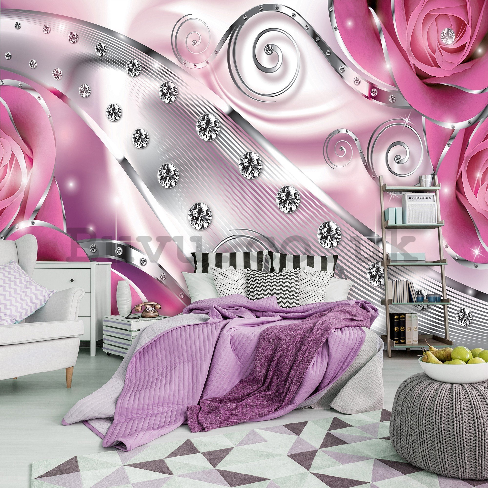 Wall mural vlies: Luxurious abstract (pink) - 416x254 cm