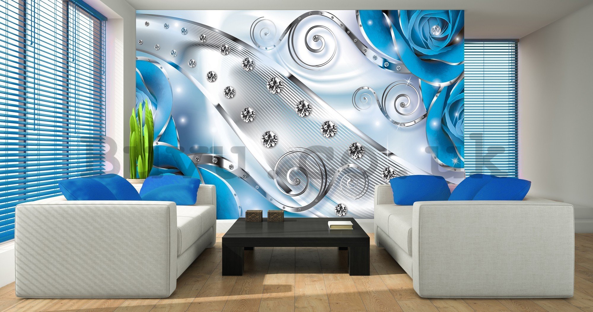 Wall mural vlies: Luxurious abstract (blue) - 416x254 cm
