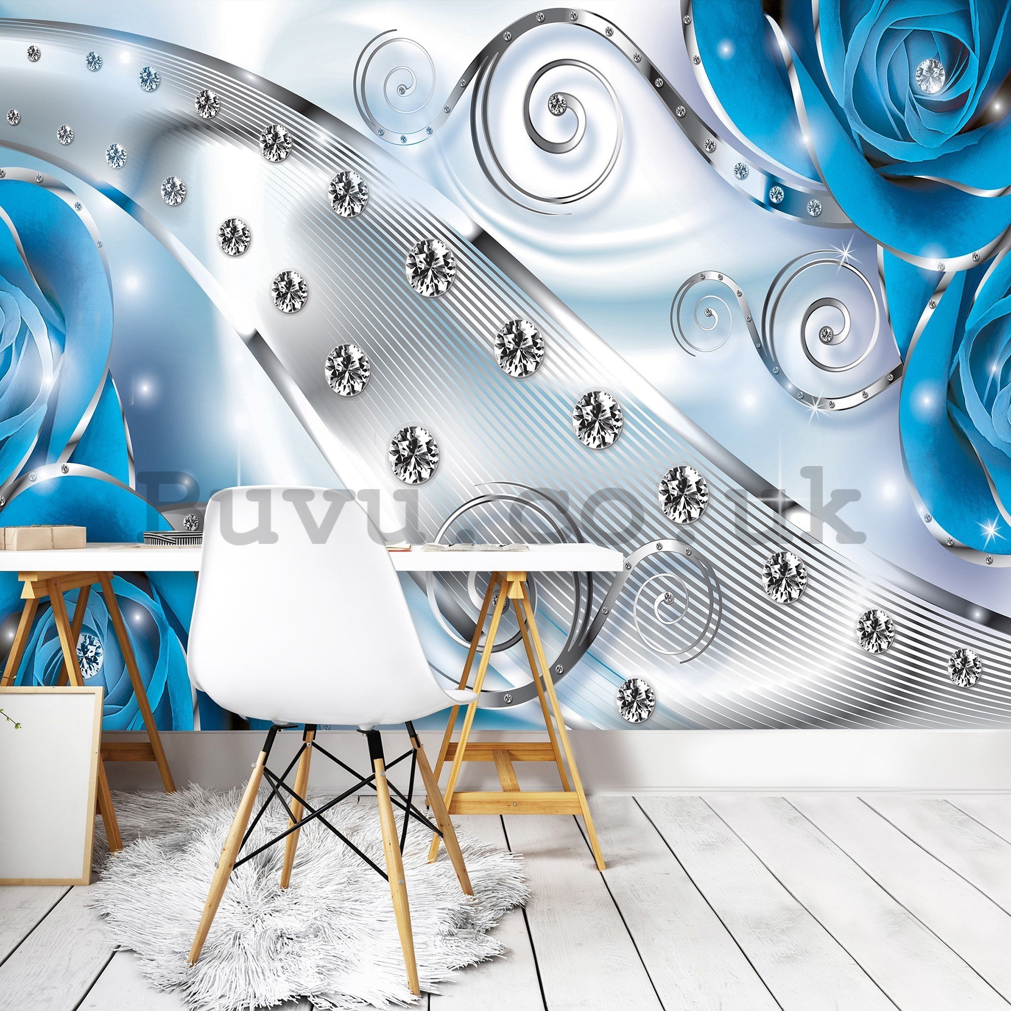 Wall mural vlies: Luxurious abstract (blue) - 416x254 cm