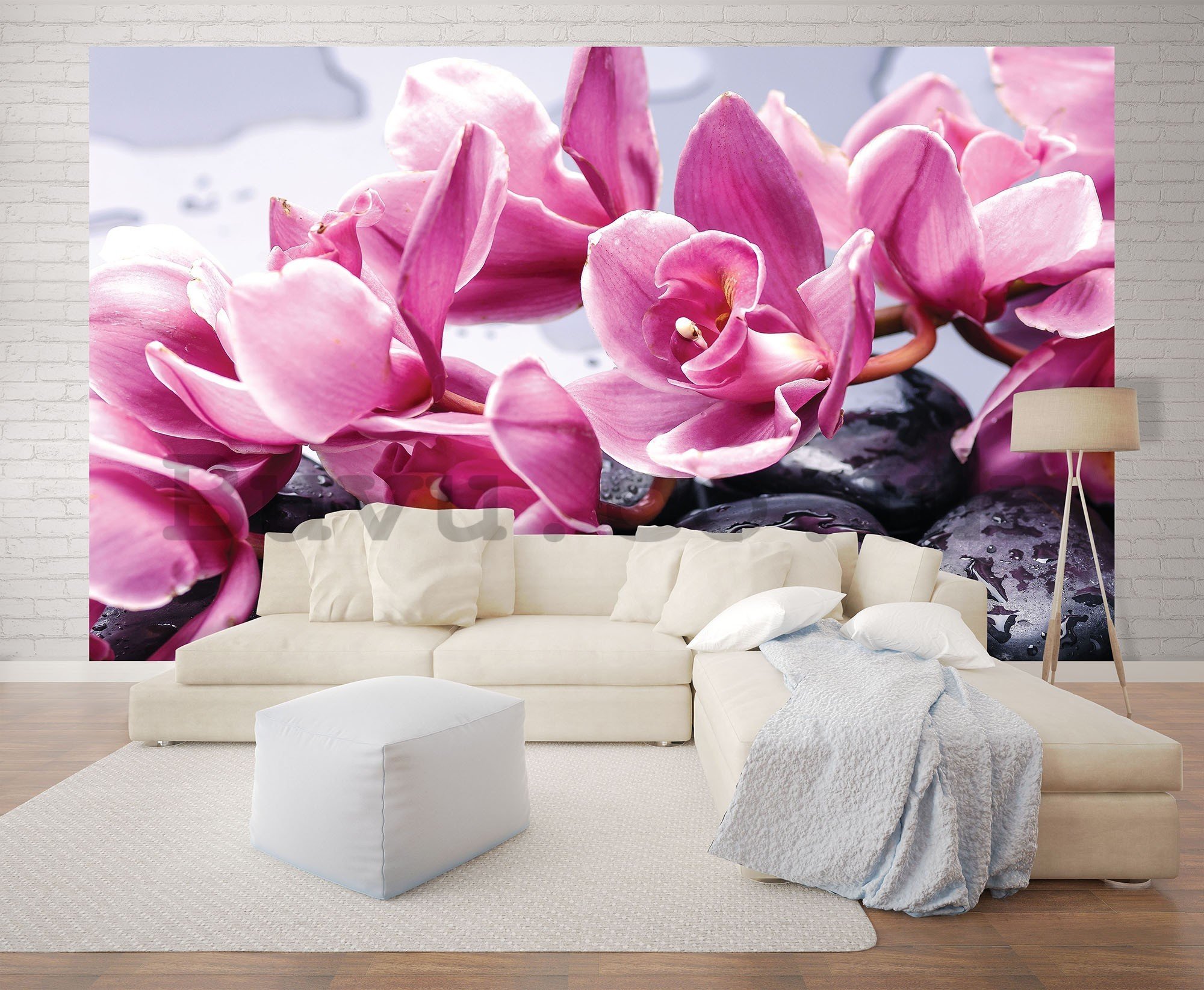 Wall mural vlies: Spa stones and pink orchids - 416x254 cm