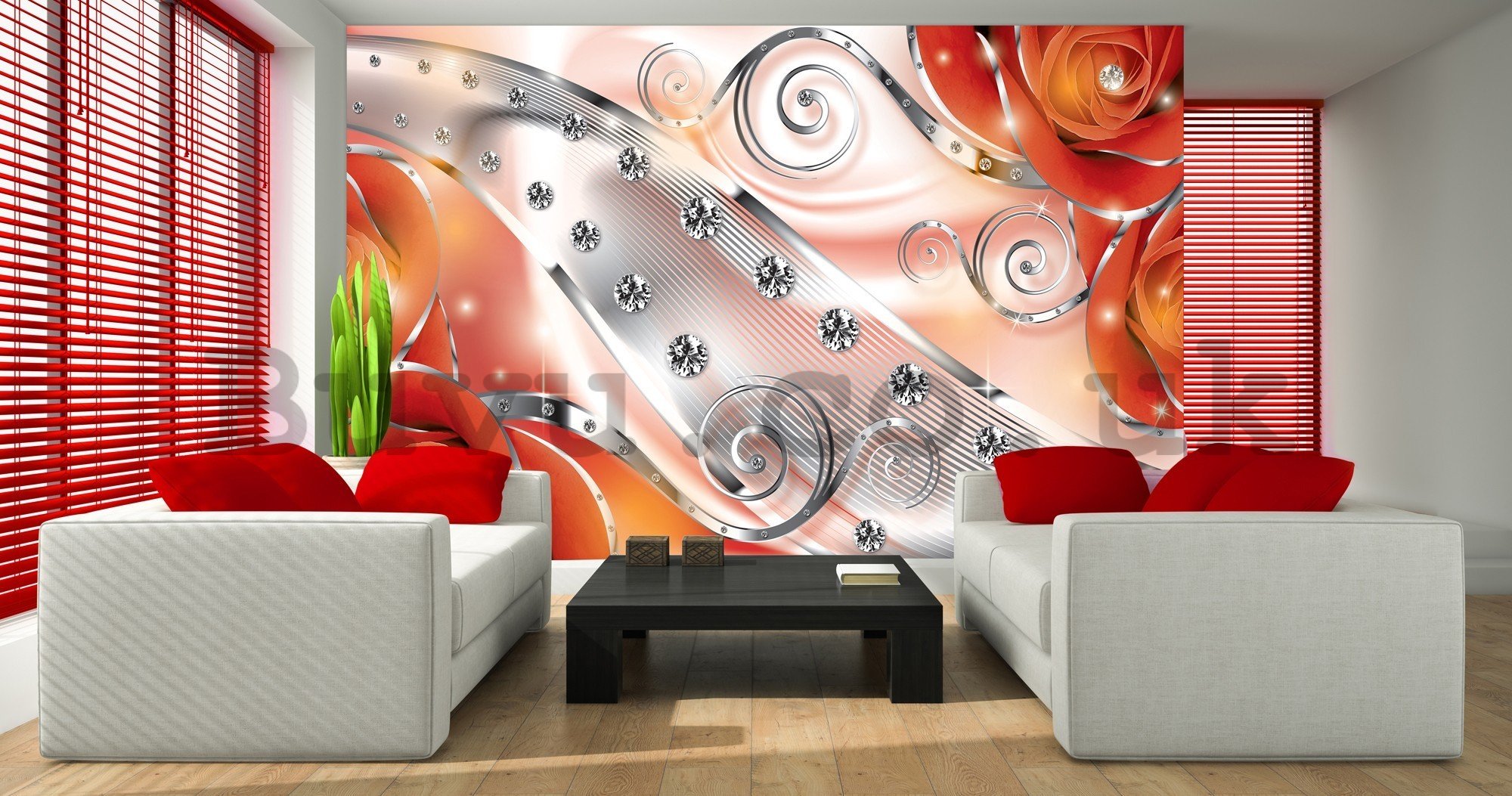 Wall mural vlies: Luxurious abstract (red) - 416x254 cm