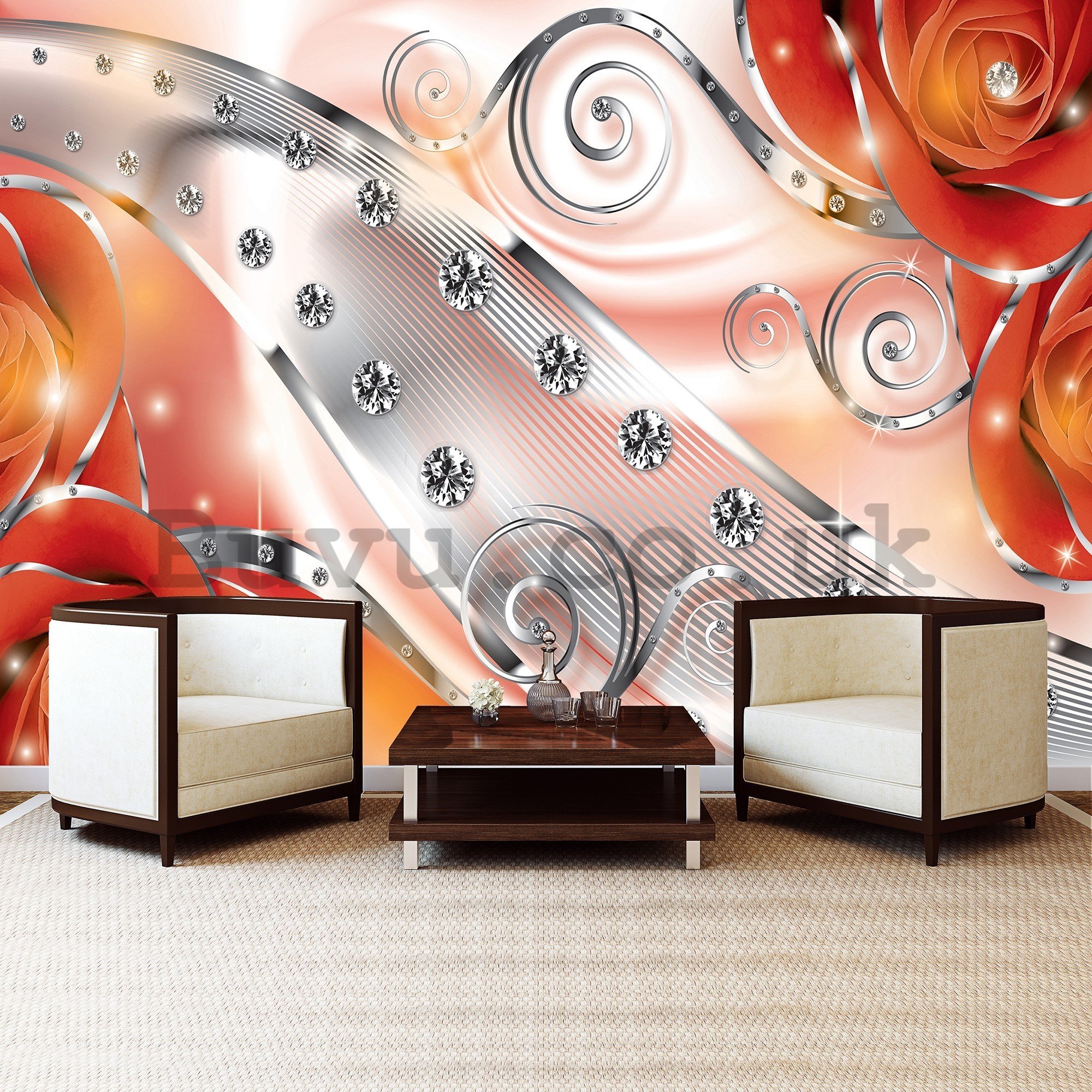 Wall mural vlies: Luxurious abstract (red) - 416x254 cm