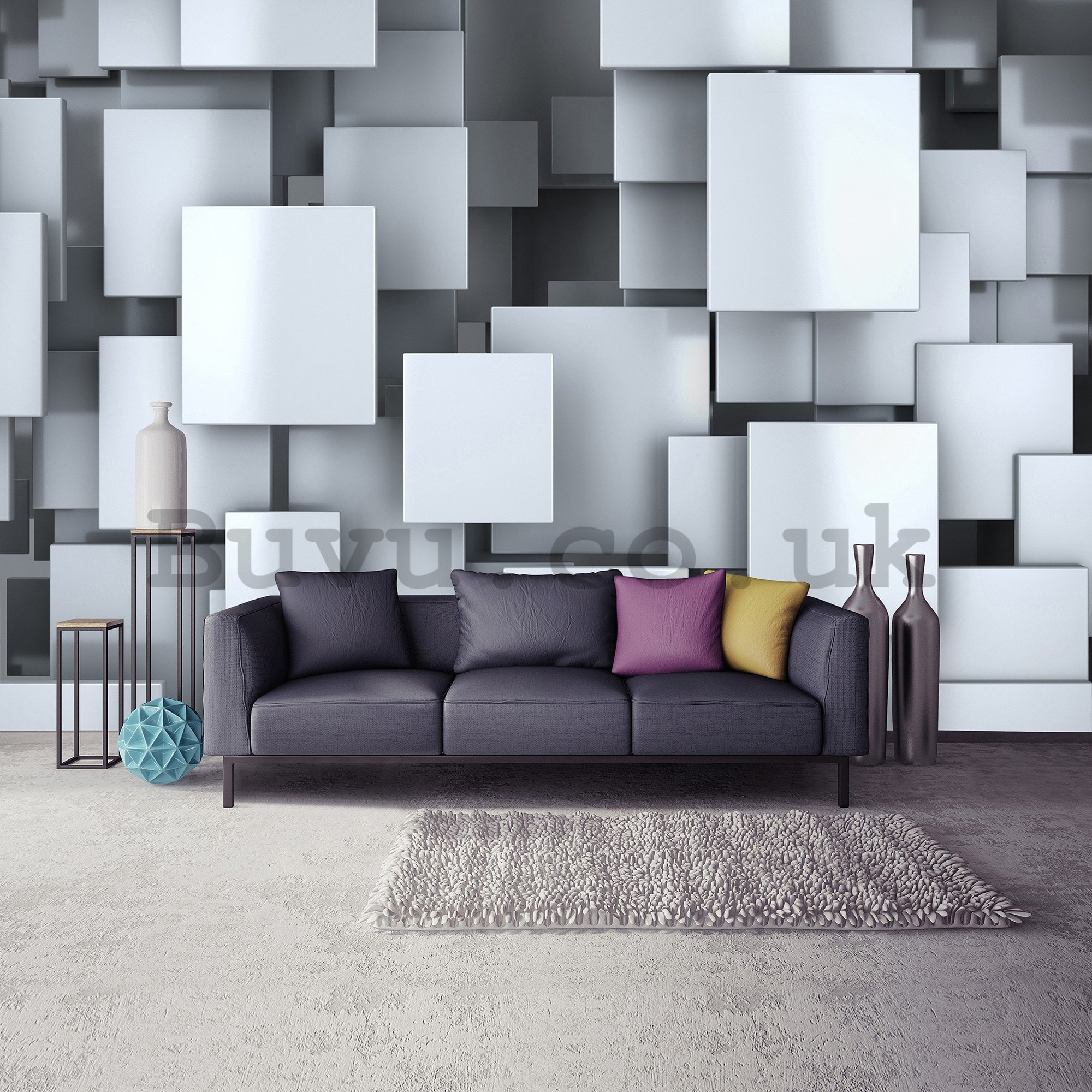 Wall mural vlies: Squares in the space (2) - 416x254 cm