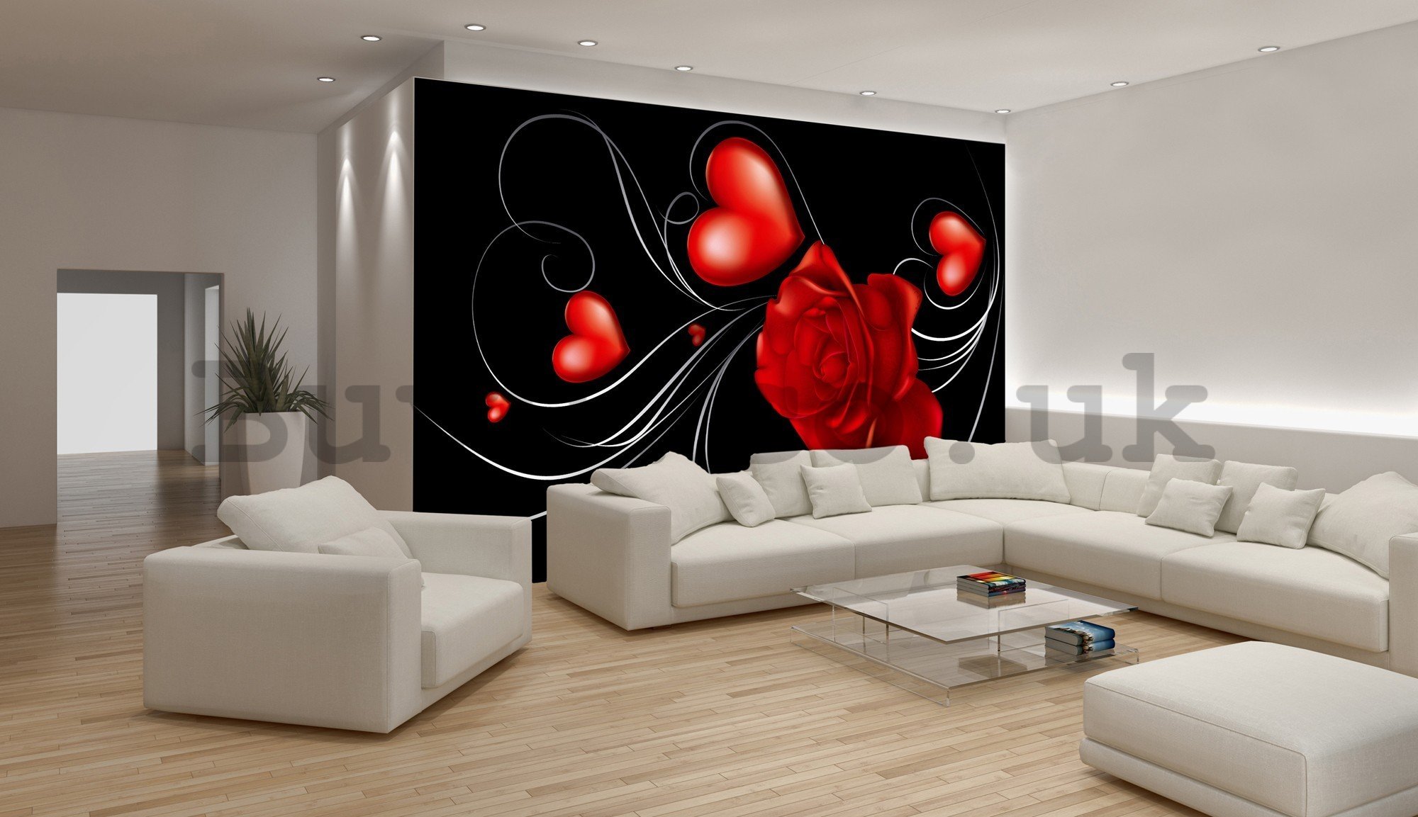 Wall mural vlies: Rose and Heart - 416x254 cm