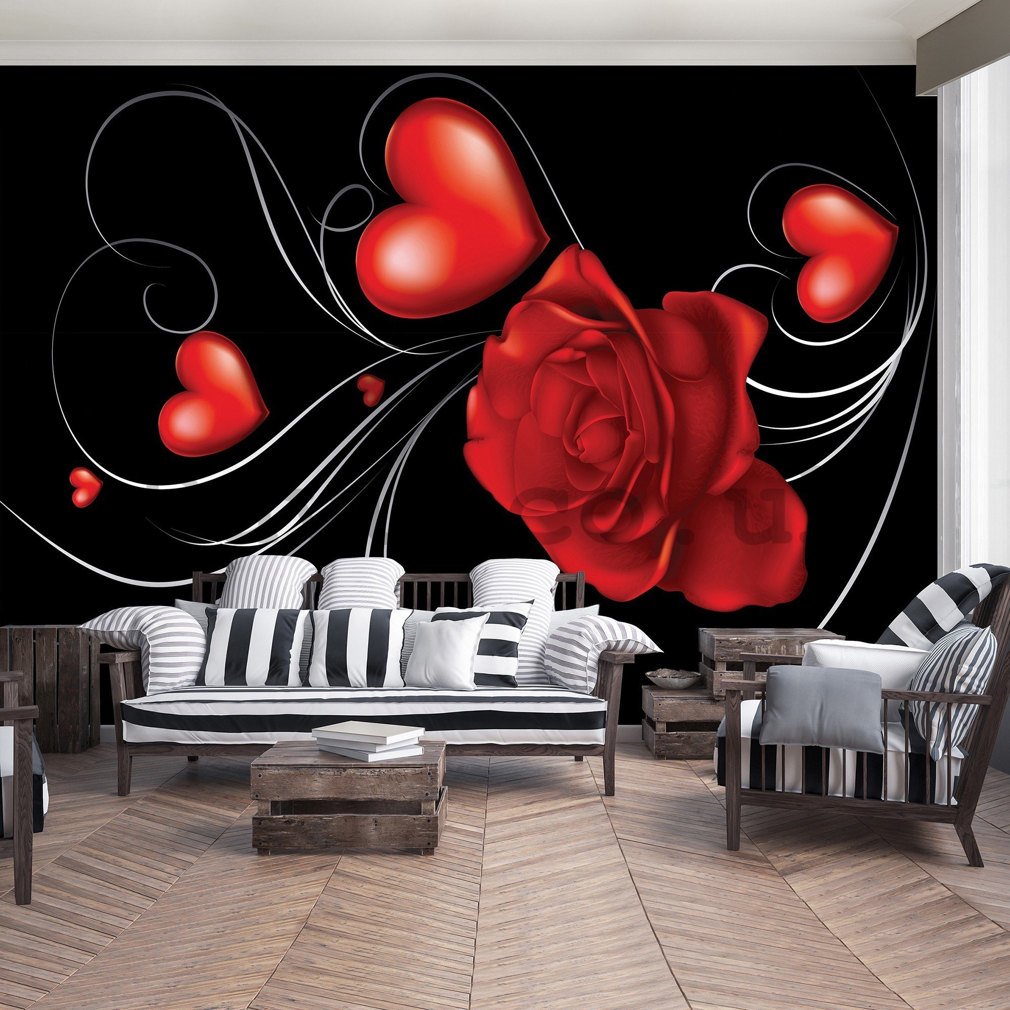 Wall mural vlies: Rose and Heart - 416x254 cm