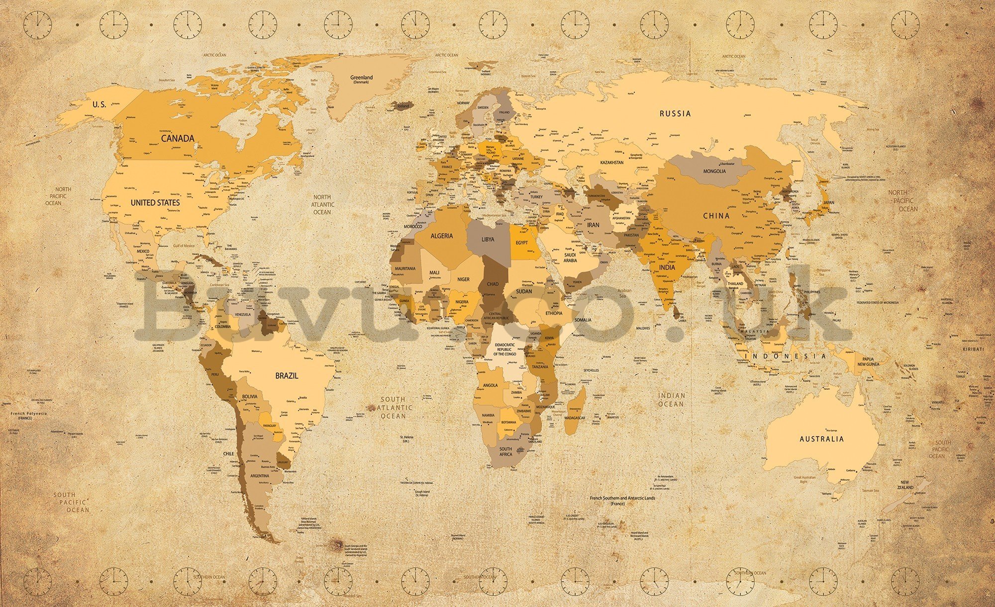 Wall mural vlies: Map of the world (Vintage) - 416x254 cm