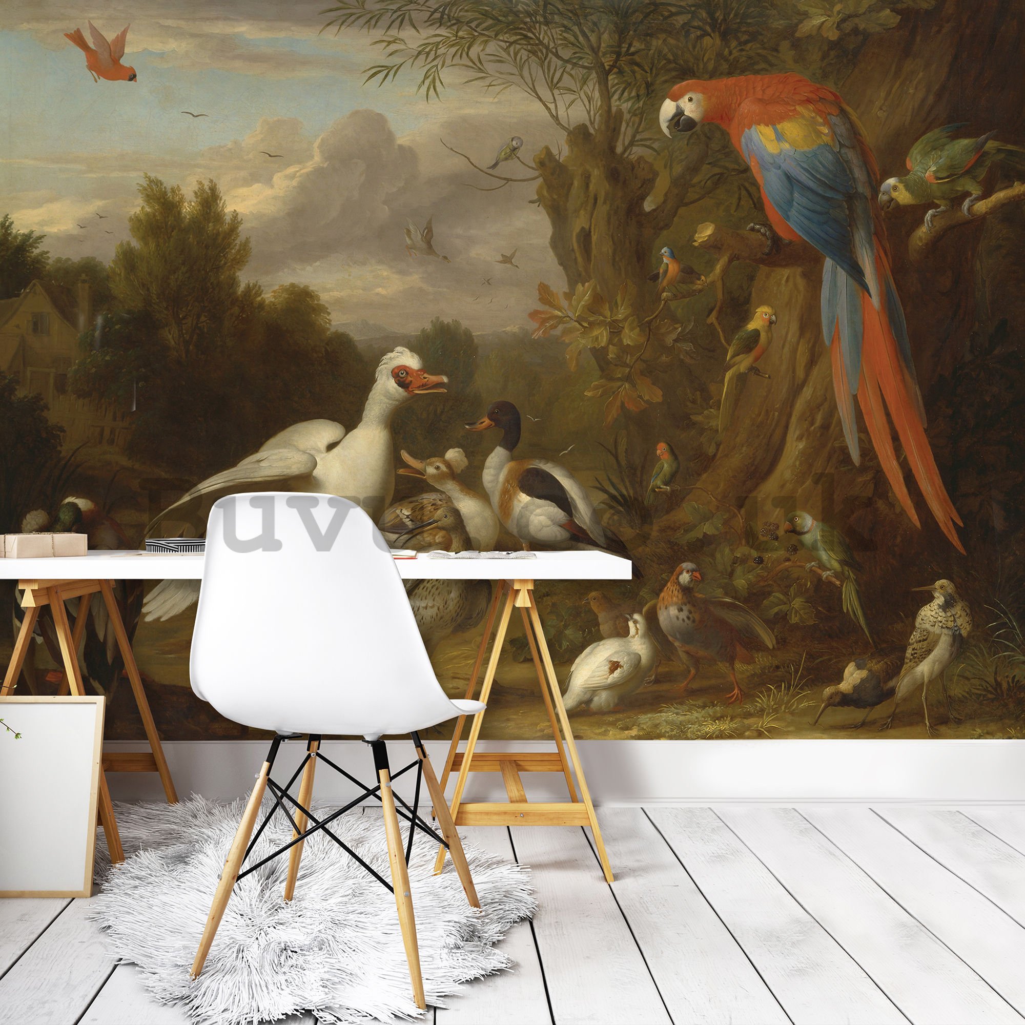 Wall mural: Ducks, Parrots, and Other Birds in a Landscape - 184x254 cm