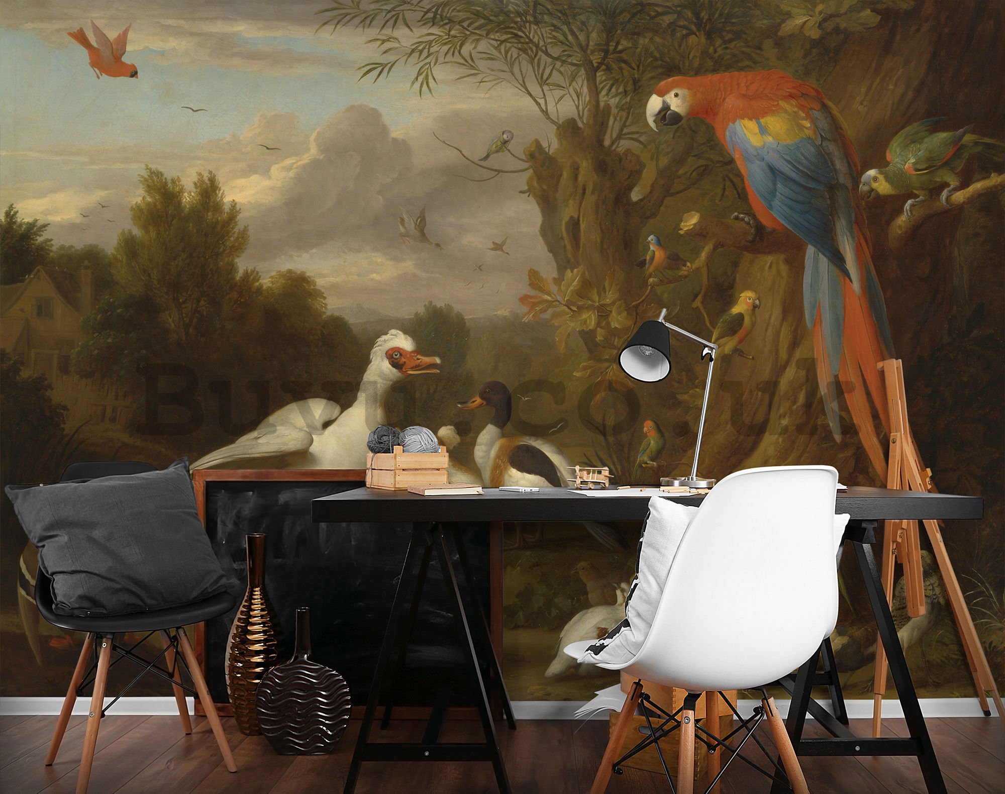 Wall mural: Ducks, Parrots, and Other Birds in a Landscape - 184x254 cm