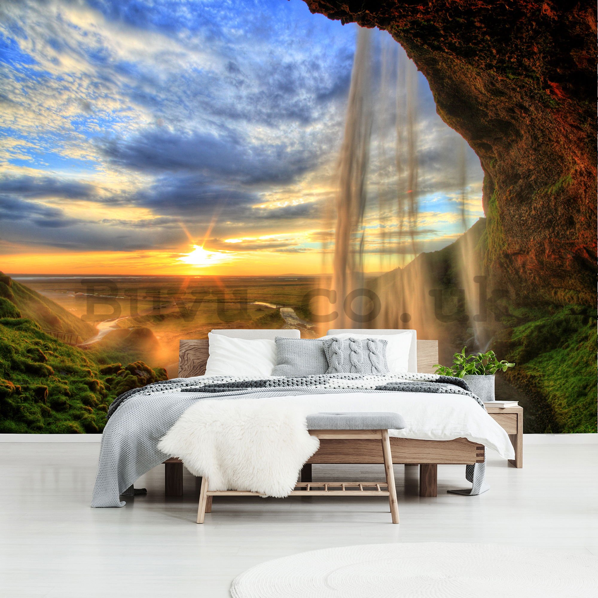 Wall mural: Waterfall at sunset - 254x368 cm