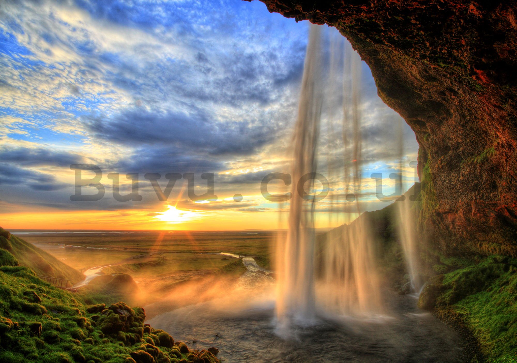 Wall mural: Waterfall at sunset - 254x368 cm